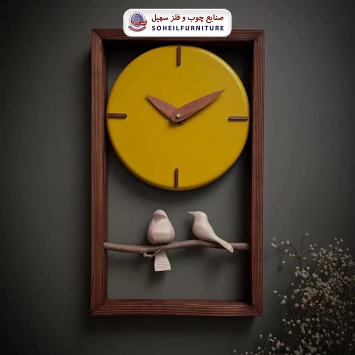 ساعت دیواری چوبی پرنده دار 50در30 گرد سهیل — تصویر ۳