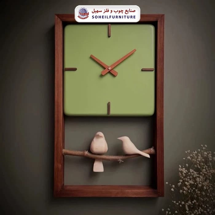 ساعت دیواری چوبی پرنده دار 50در30 مربع سهیل — تصویر ۴
