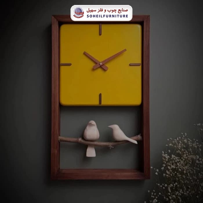 ساعت دیواری چوبی پرنده دار 50در30 مربع سهیل — تصویر ۲
