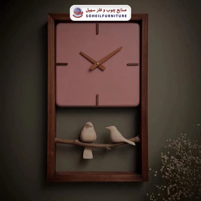 ساعت دیواری چوبی پرنده دار 50در30 مربع سهیل — تصویر ۵