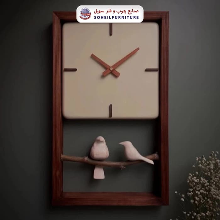 ساعت دیواری چوبی پرنده دار 50در30 مربع سهیل