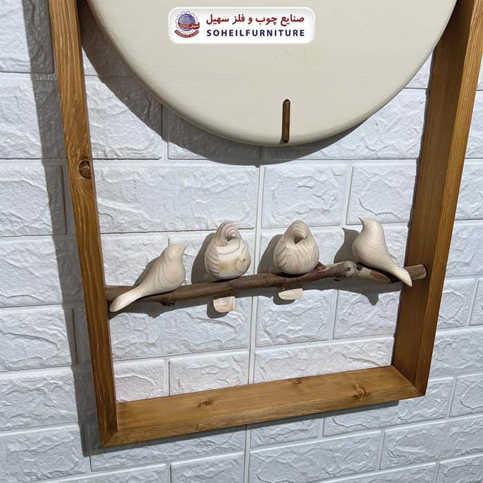 ساعت دیواری چوبی پرنده دار 70در40 گرد سهیل — تصویر ۴