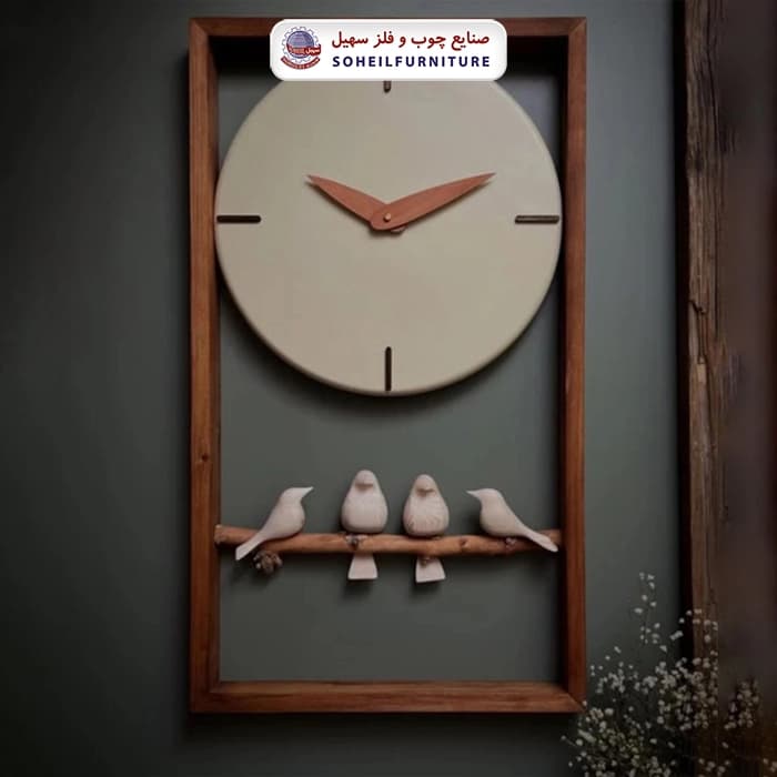 ساعت دیواری چوبی پرنده دار 70در40 گرد سهیل — تصویر ۳