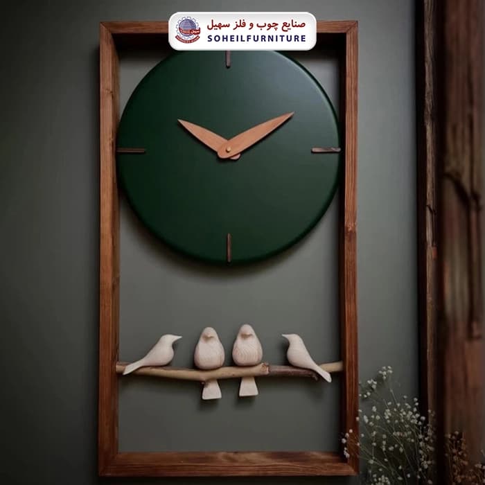 ساعت دیواری چوبی پرنده دار 70در40 گرد سهیل