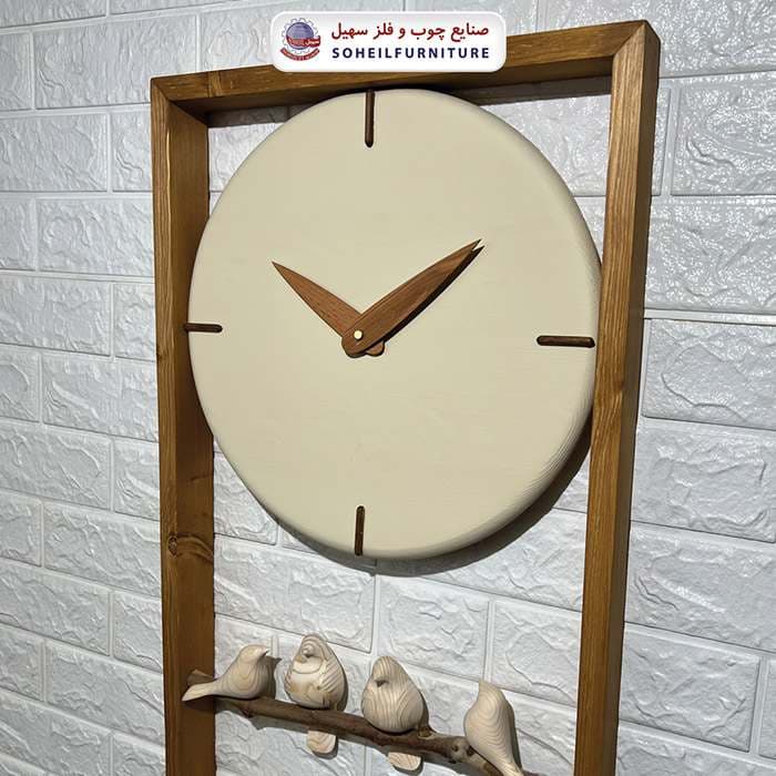 ساعت دیواری چوبی پرنده دار 70در40 گرد سهیل — تصویر ۵