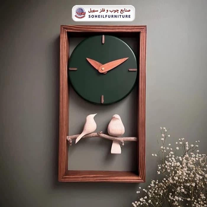 ساعت دیواری چوبی پرنده دار 45در25 گرد سهیل