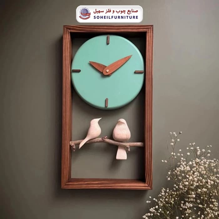 ساعت دیواری چوبی پرنده دار 45در25 گرد سهیل — تصویر ۷