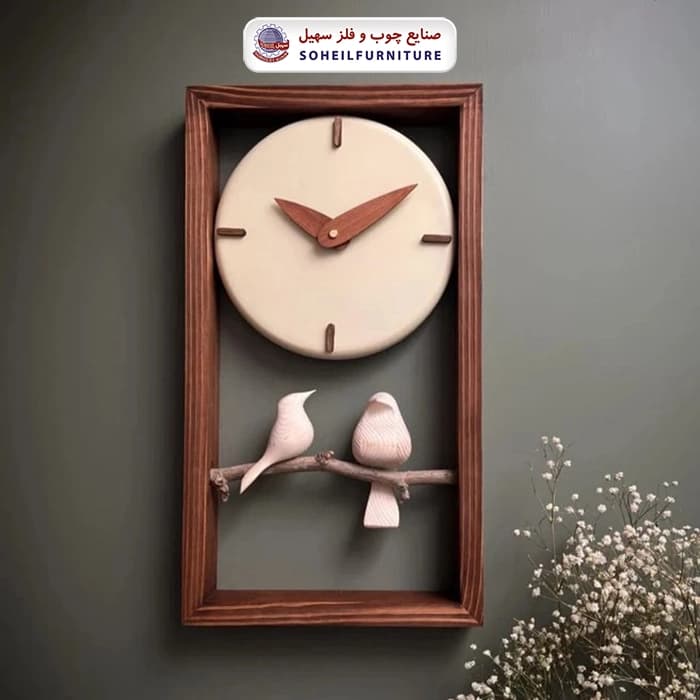 ساعت دیواری چوبی پرنده دار 45در25 گرد سهیل — تصویر ۴
