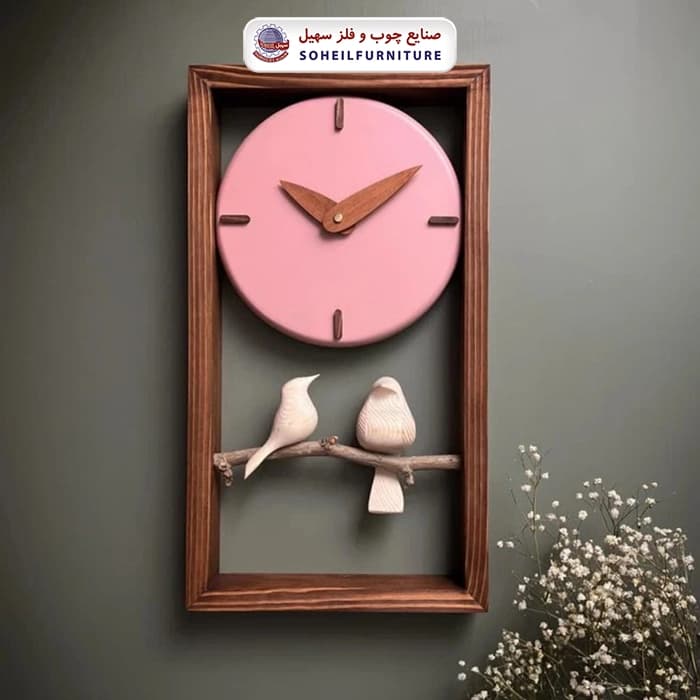 ساعت دیواری چوبی پرنده دار 45در25 گرد سهیل — تصویر ۳