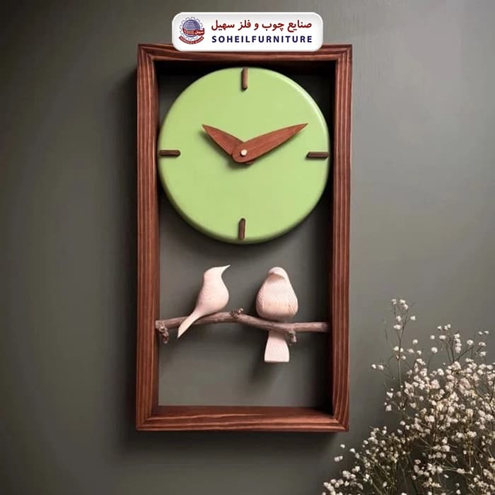 ساعت دیواری چوبی پرنده دار 45در25 گرد سهیل — تصویر ۶