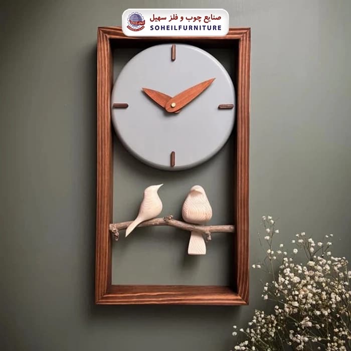 ساعت دیواری چوبی پرنده دار 45در25 گرد سهیل — تصویر ۲