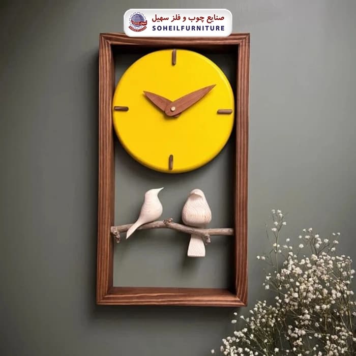 ساعت دیواری چوبی پرنده دار 45در25 گرد سهیل — تصویر ۵