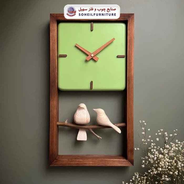 ساعت دیواری چوبی پرنده دار 45در25 مربع سهیل — تصویر ۶