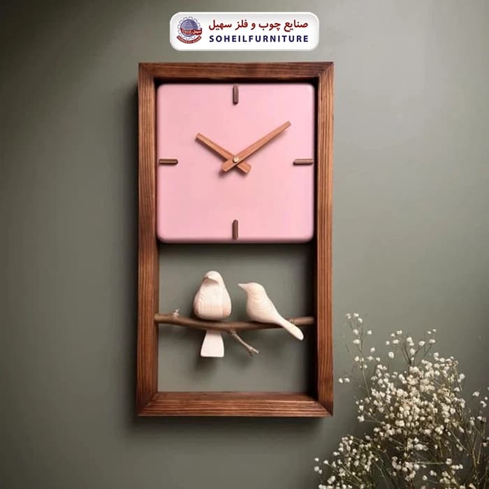 ساعت دیواری چوبی پرنده دار 45در25 مربع سهیل — تصویر ۵