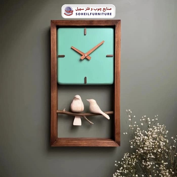 ساعت دیواری چوبی پرنده دار 45در25 مربع سهیل — تصویر ۴