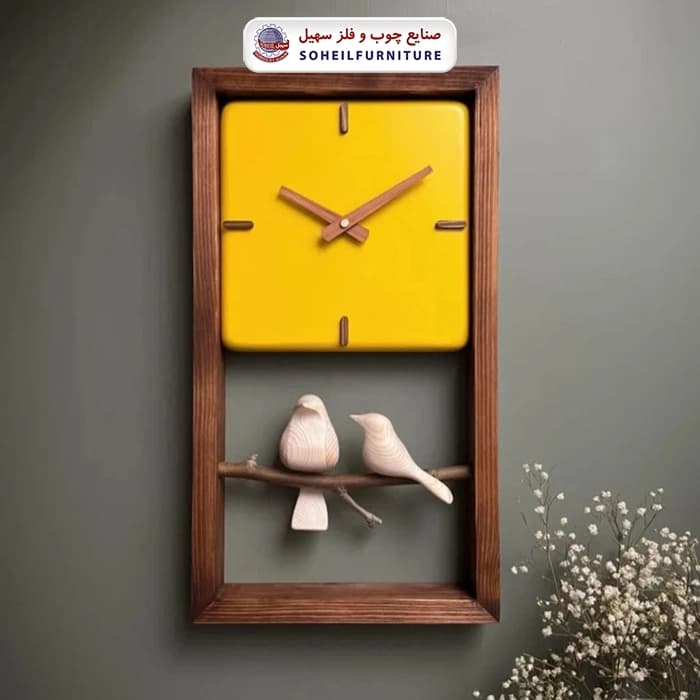 ساعت دیواری چوبی پرنده دار 45در25 مربع سهیل — تصویر ۳