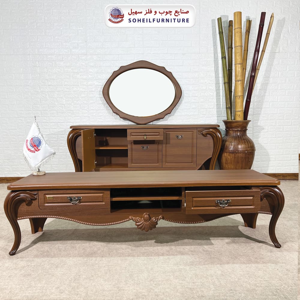آینه کنسول چوبی سلطنتی کلاسیک مدل 0080 سهیل(روکش ضدآب و ضدخش وکیوم) — تصویر ۲