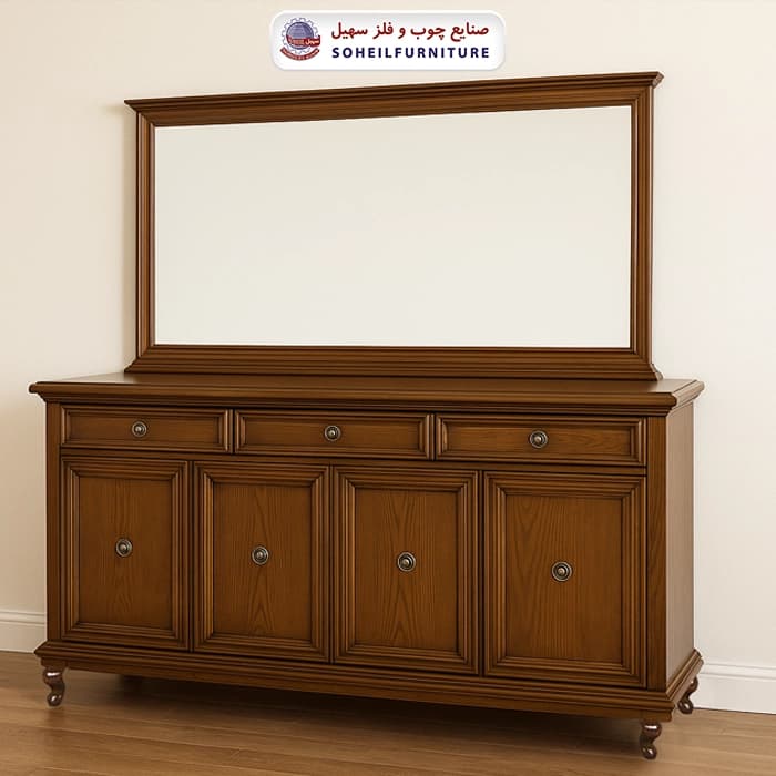 آینه کنسول چوبی سلطنتی کلاسیک مدل 132 سهیل(روکش طبیعی چوب بلوط)