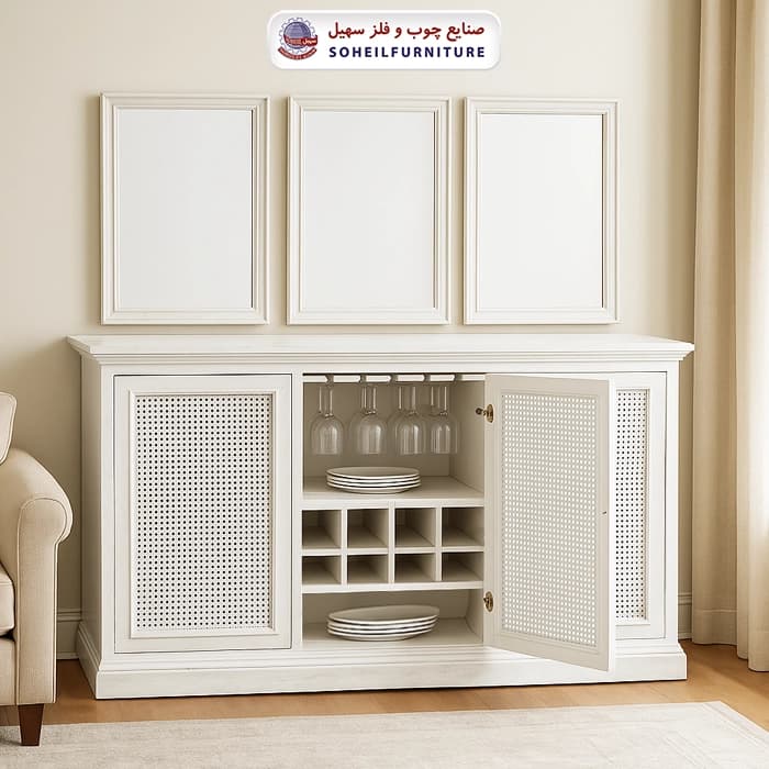آینه کنسول حصیری چوبی مدرن مدل 142 سهیل(روکش طبیعی چوب بلوط)