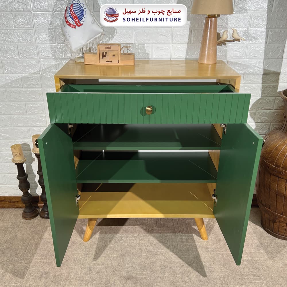 جاکفشی چوب و MDF کشو دار مدل 104 سهیل (روکش طبیعی چوب بلوط) — تصویر ۲