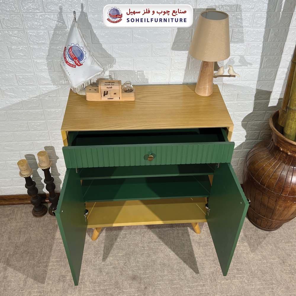 جاکفشی چوب و MDF کشو دار مدل 104 سهیل (روکش طبیعی چوب بلوط) — تصویر ۳