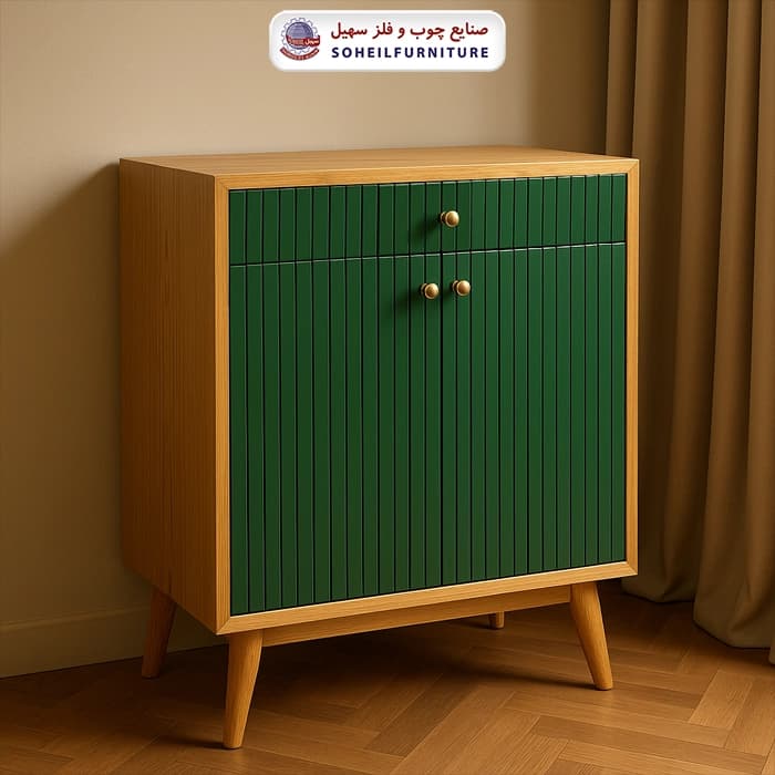 جاکفشی چوب و MDF کشو دار مدل 104 سهیل (روکش طبیعی چوب بلوط)