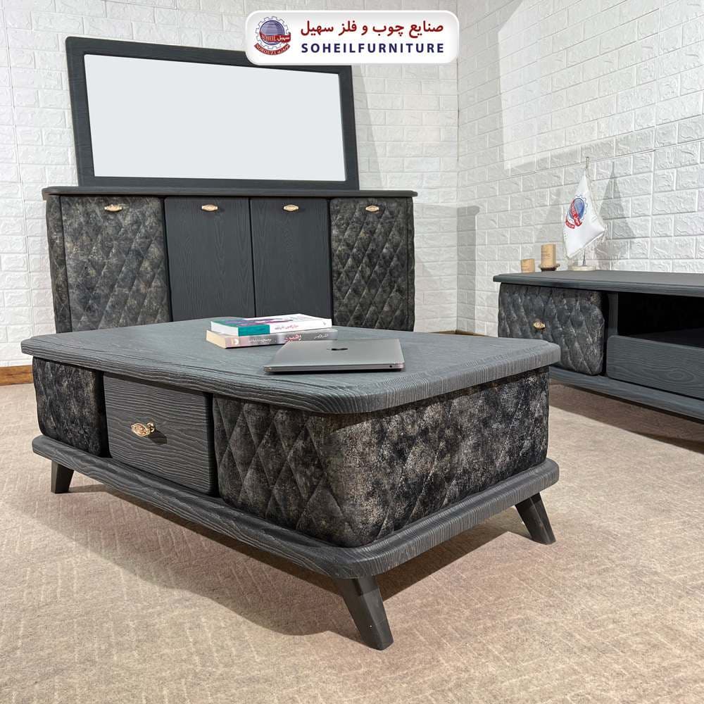 آینه کنسول چوبی سلطنتی کلاسیک مدل پارچه ای سهیل(روکش ضدآب و ضدخش وکیوم) — تصویر ۲