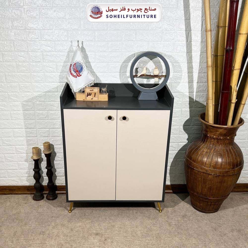 جاکفشی دودرب مدرن تمام ام دی اف MDF مدل اریب سهیل( جاکفشی طوسی کرم)