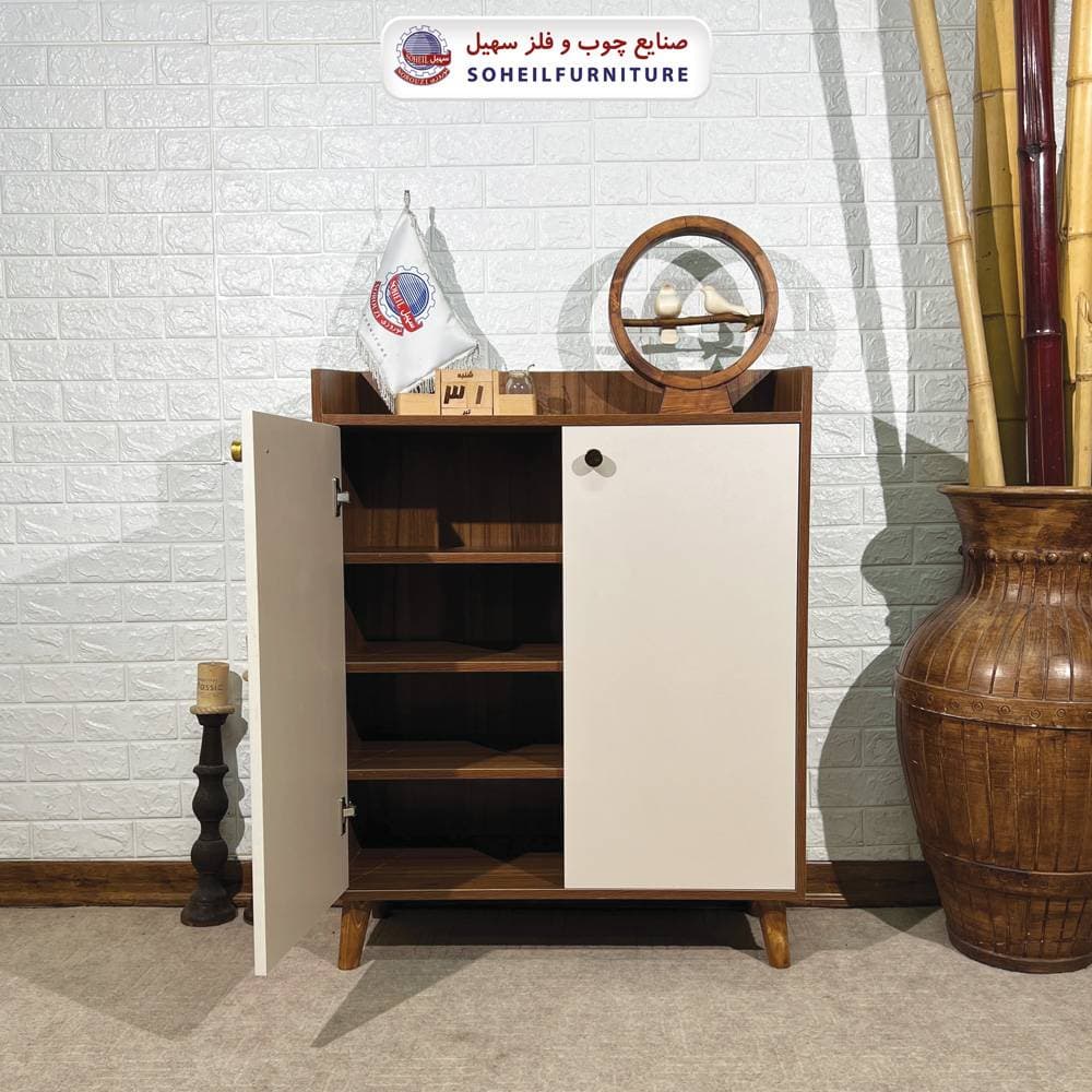 جاکفشی دودرب مدرن تمام ام دی اف MDF مدل اریب سهیل( جاکفشی طوسی کرم) — تصویر ۴