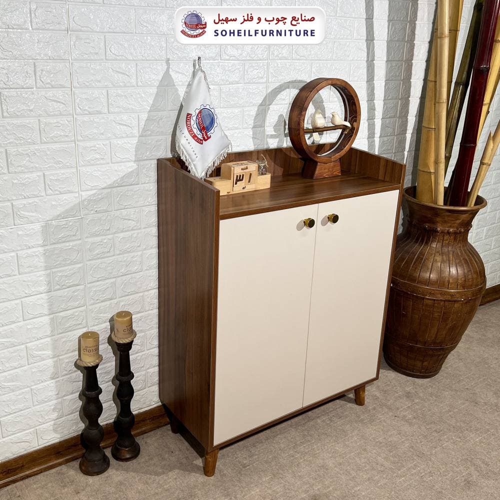 جاکفشی دودرب مدرن تمام ام دی اف MDF مدل اریب سهیل( جاکفشی طوسی کرم) — تصویر ۸