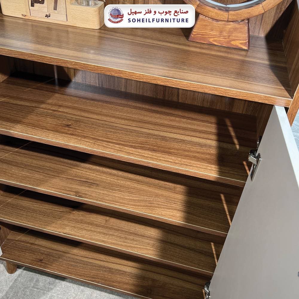 جاکفشی دودرب مدرن تمام ام دی اف MDF مدل اریب سهیل( جاکفشی طوسی کرم) — تصویر ۷