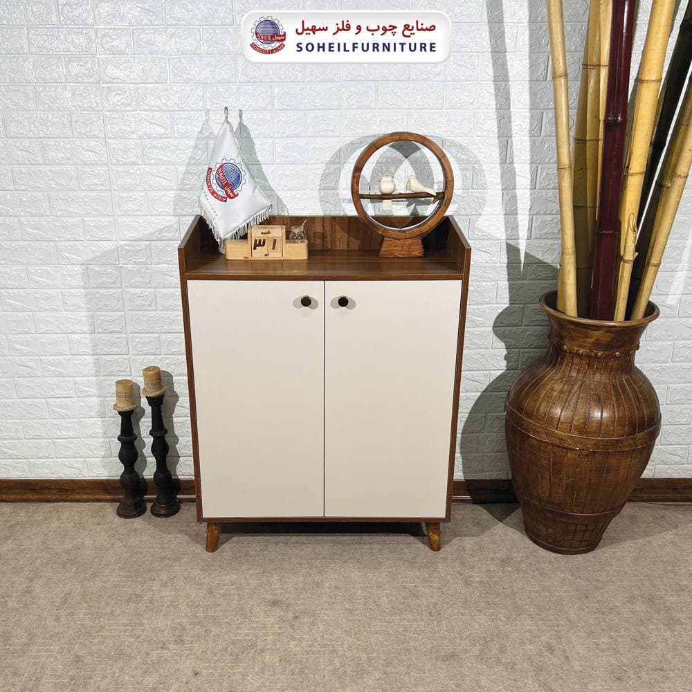 جاکفشی دودرب مدرن تمام ام دی اف MDF مدل اریب سهیل( جاکفشی طوسی کرم) — تصویر ۲