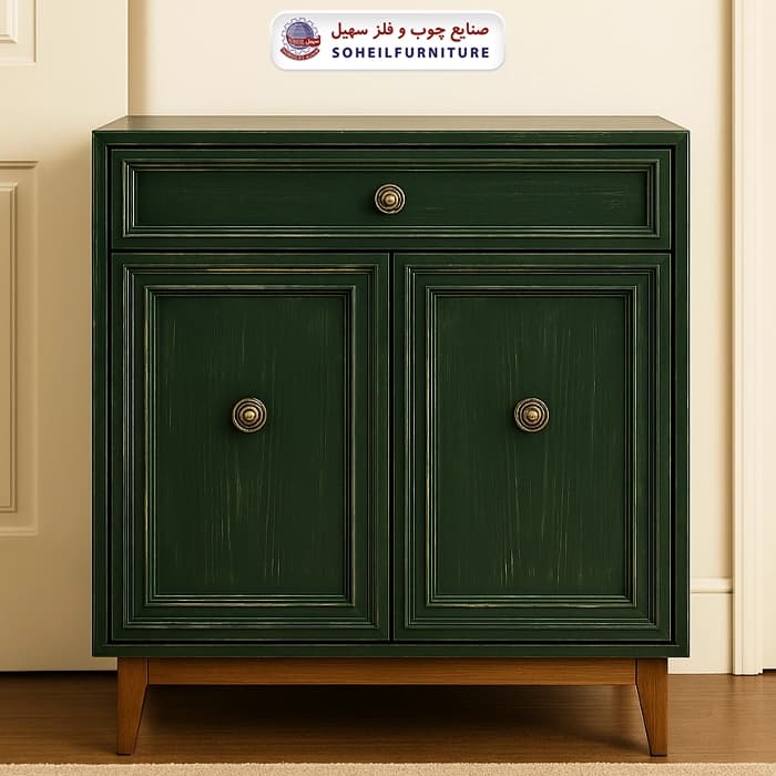جاکفشی چوب و MDF کشو دار مدل 137 سهیل (جاکفشی یشمی طوسی روکش طبیعی چوب بلوط)