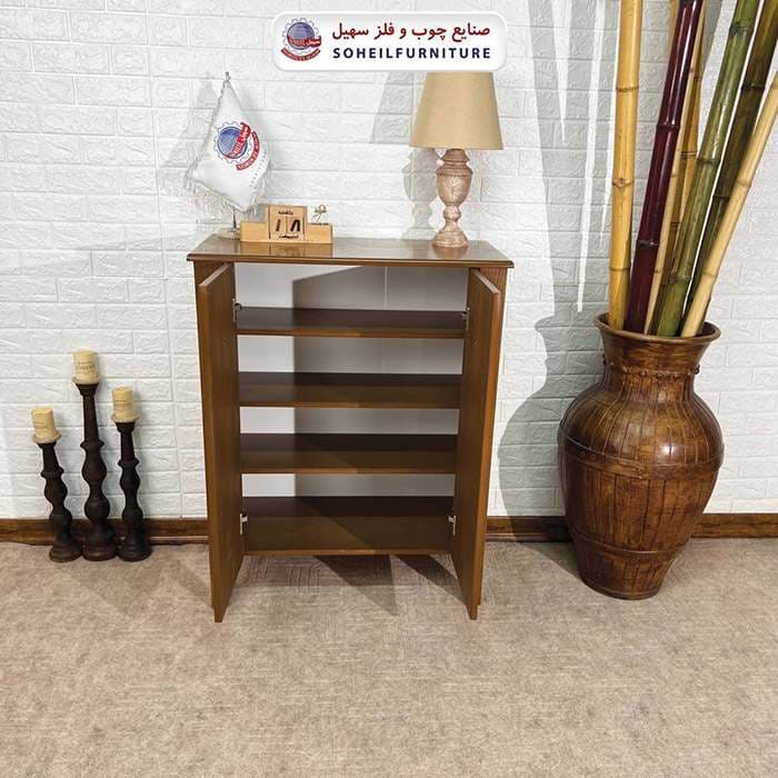 جاکفشی چوب و MDF مدل 141 سهیل (جاکفشی گردویی کرم روکش طبیعی چوب بلوط) — تصویر ۸