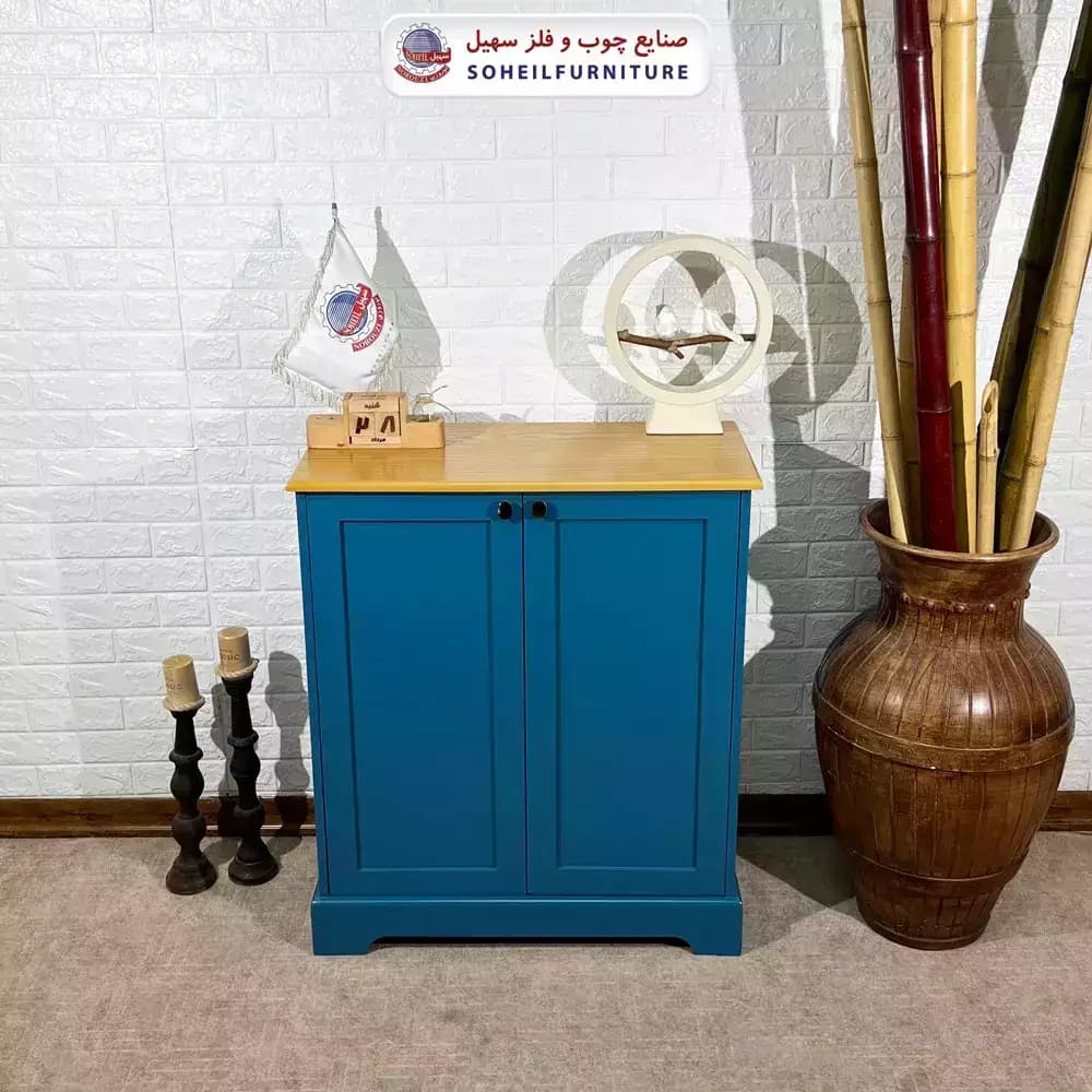 جاکفشی چوب و MDF مدل 103 سهیل (جاکفشی آبی گردویی روکش طبیعی چوب بلوط)