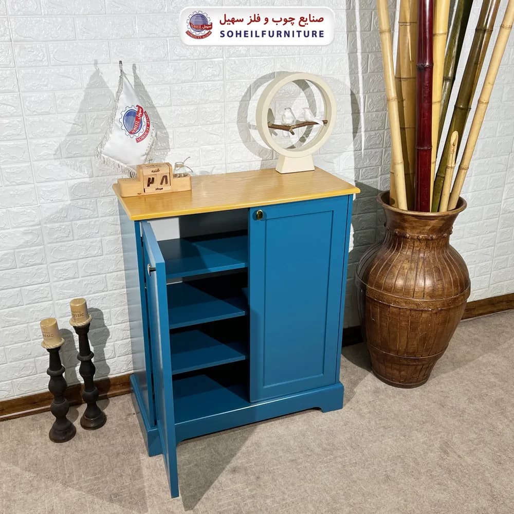 جاکفشی چوب و MDF مدل 103 سهیل (جاکفشی آبی گردویی روکش طبیعی چوب بلوط) — تصویر ۶