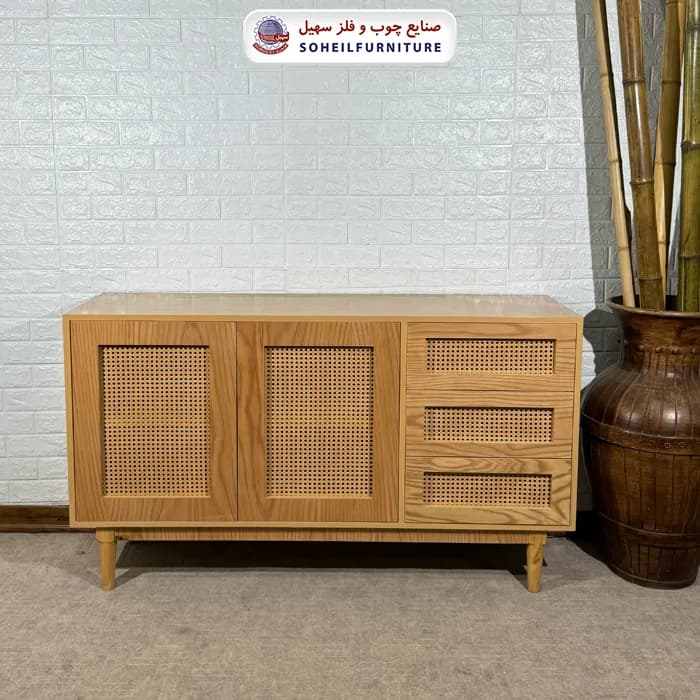 آینه کنسول حصیری چوبی مدرن مدل 143 سهیل(روکش طبیعی چوب بلوط) — تصویر ۳
