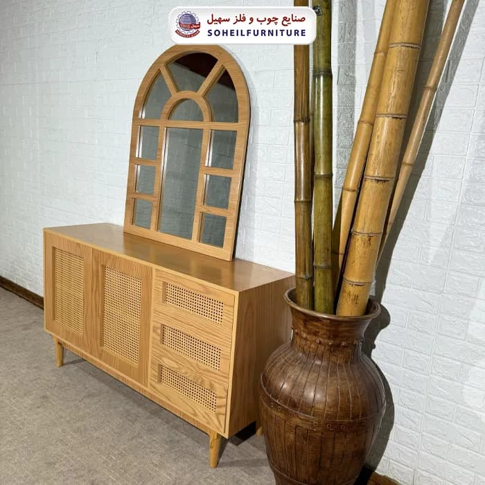 آینه کنسول حصیری چوبی مدرن مدل 143 سهیل(روکش طبیعی چوب بلوط) — تصویر ۷