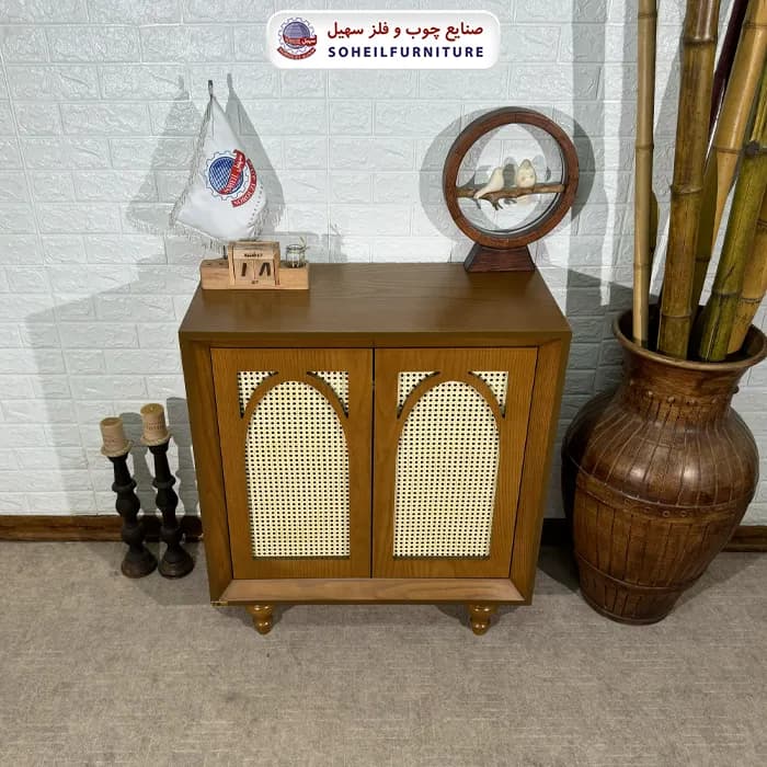 جاکفشی حصیری چوب و MDF مدل 134 سهیل (روکش طبیعی چوب بلوط حصیربافت) — تصویر ۲