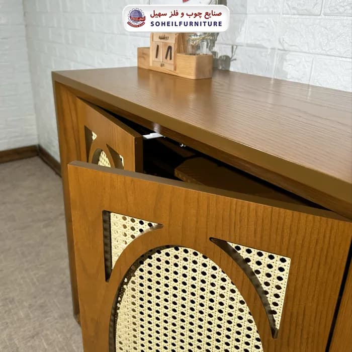 جاکفشی حصیری چوب و MDF مدل 134 سهیل (روکش طبیعی چوب بلوط حصیربافت) — تصویر ۷