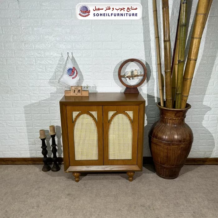 جاکفشی حصیری چوب و MDF مدل 134 سهیل (روکش طبیعی چوب بلوط حصیربافت)