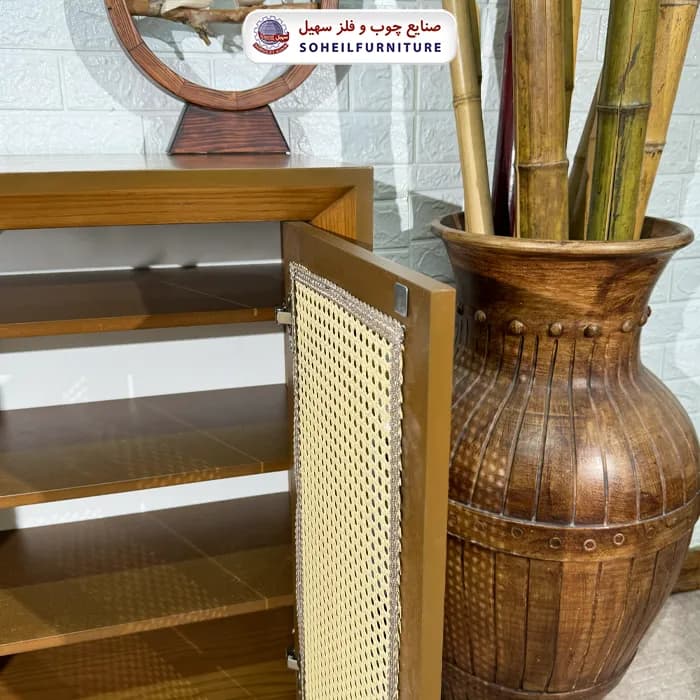 جاکفشی حصیری چوب و MDF مدل 134 سهیل (روکش طبیعی چوب بلوط حصیربافت) — تصویر ۶