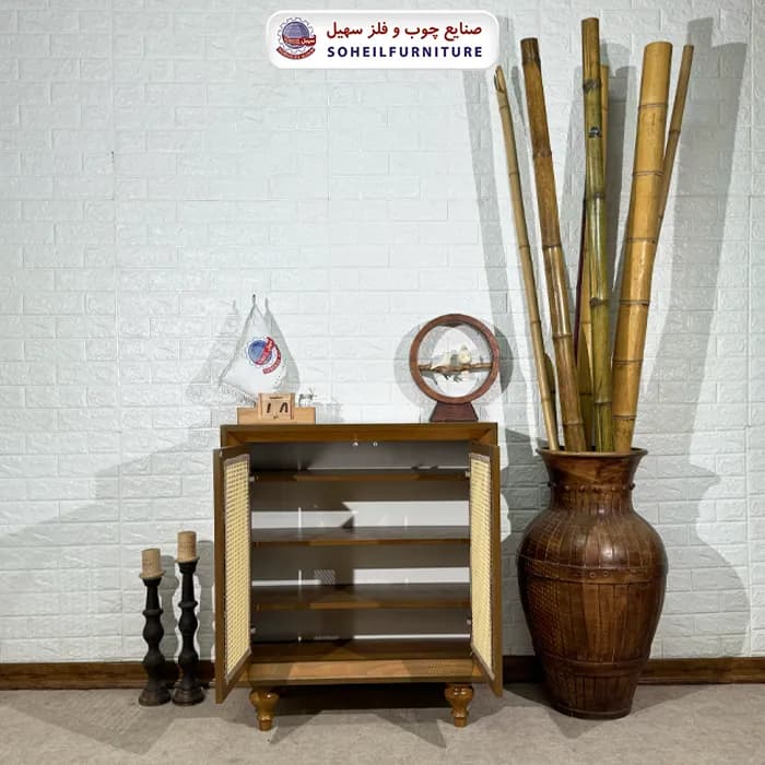 جاکفشی حصیری چوب و MDF مدل 134 سهیل (روکش طبیعی چوب بلوط حصیربافت) — تصویر ۵