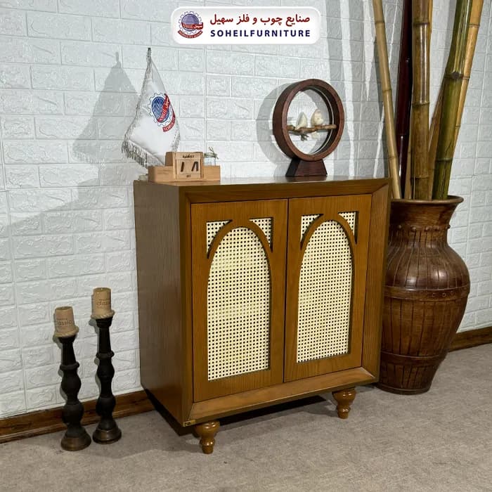 جاکفشی حصیری چوب و MDF مدل 134 سهیل (روکش طبیعی چوب بلوط حصیربافت) — تصویر ۳
