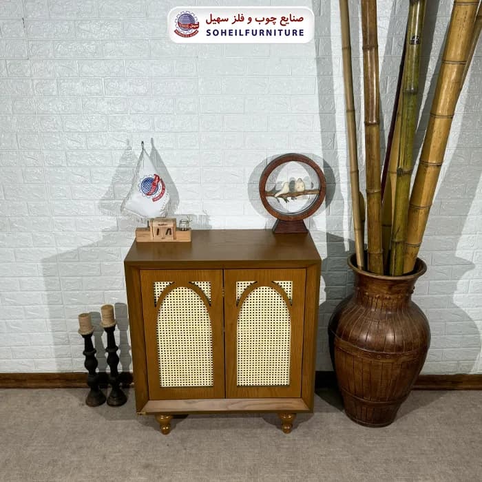 جاکفشی حصیری چوب و MDF مدل 134 سهیل (روکش طبیعی چوب بلوط حصیربافت) — تصویر ۴