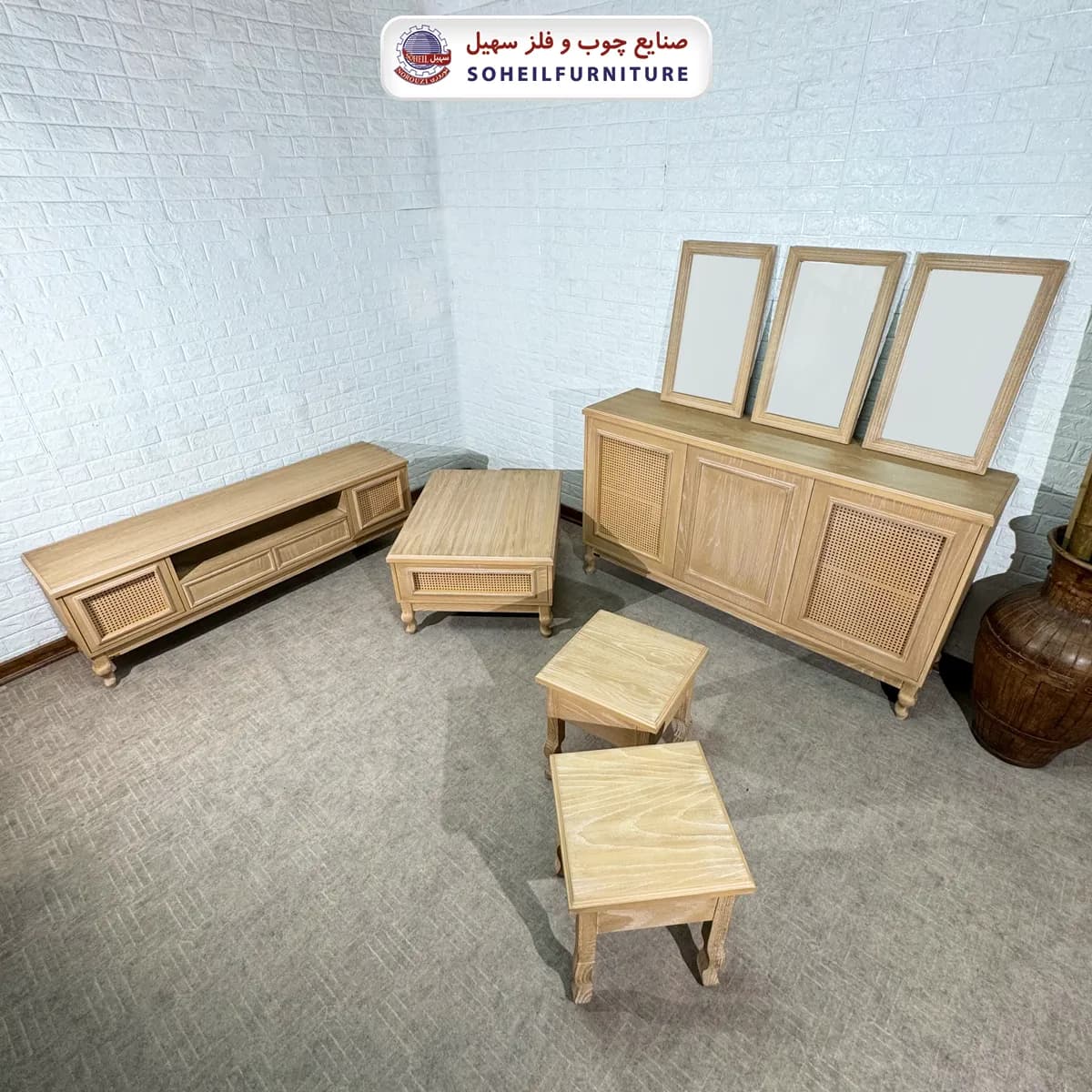 آینه کنسول حصیری چوبی مدرن مدل 142جدید سهیل(روکش طبیعی چوب بلوط) — تصویر ۷