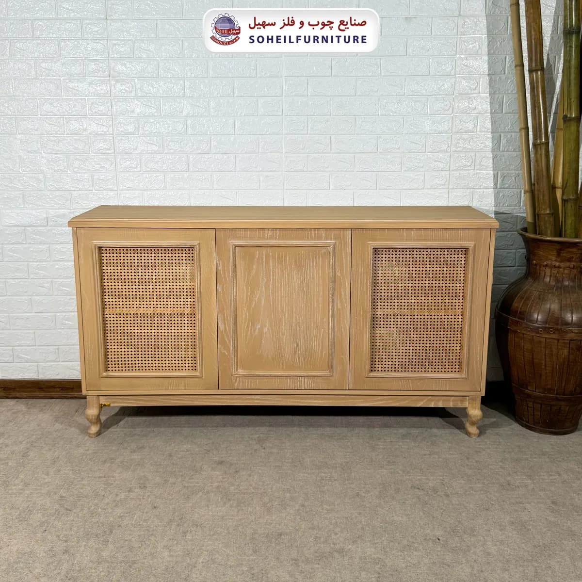 آینه کنسول حصیری چوبی مدرن مدل 142جدید سهیل(روکش طبیعی چوب بلوط) — تصویر ۵