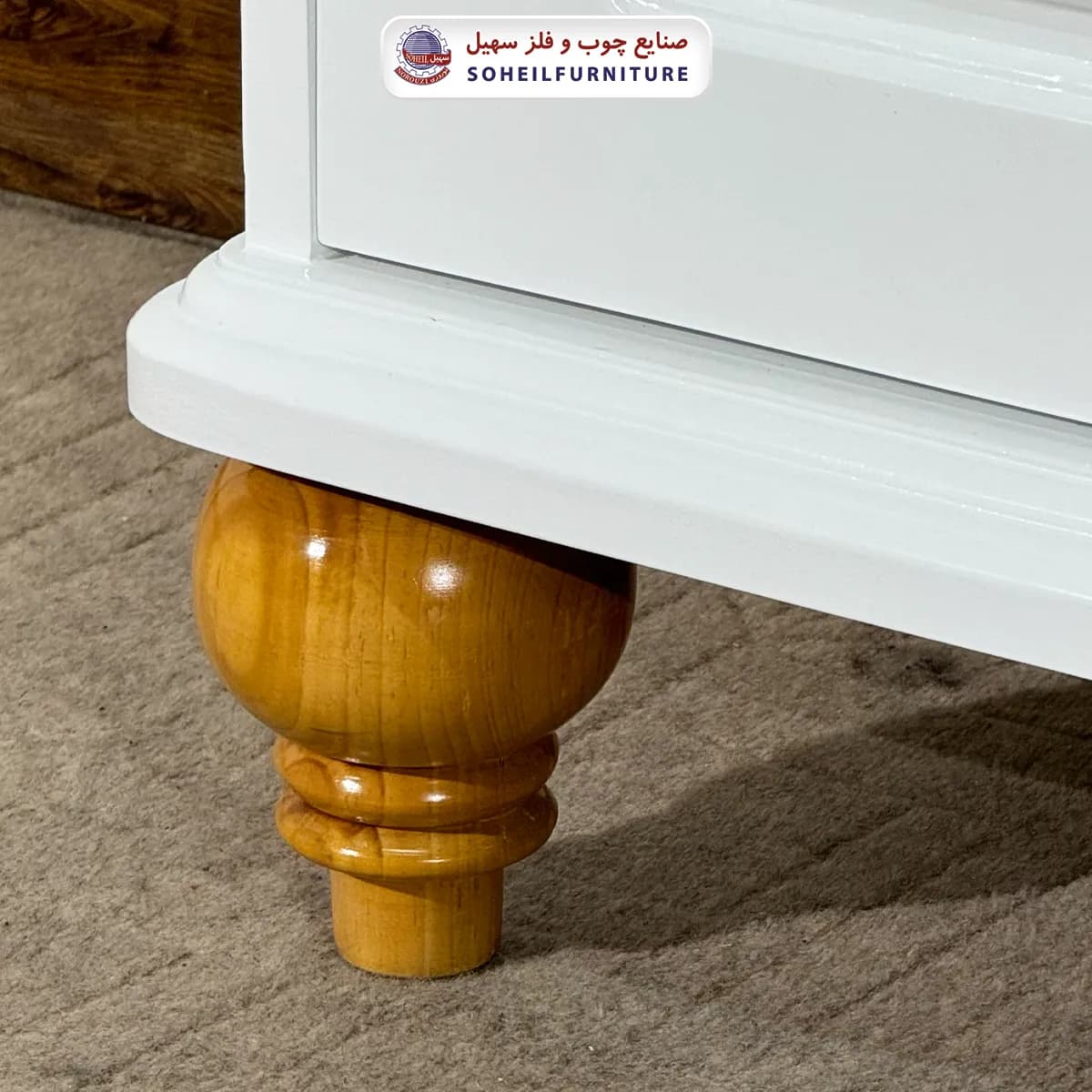 جاکفشی چوب و MDF مدل 140 سهیل (جاکفشی سفید خودرنگ روکش طبیعی چوب بلوط) — تصویر ۳