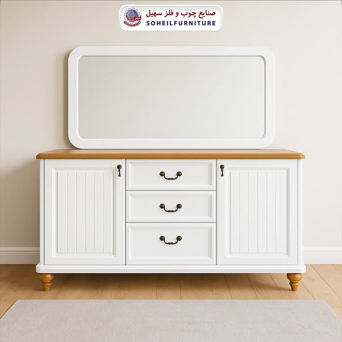 آینه کنسول چوبی کشودار مدرن مدل 140 سهیل(روکش طبیعی چوب بلوط)