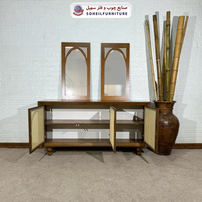 آینه کنسول حصیری چوبی مدرن مدل 134 سهیل(روکش طبیعی چوب بلوط) — تصویر ۲
